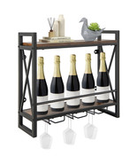Wall Mounted Wine Rack Industrial 2-Tier Shelf with Glass Holders for Ki... - £73.71 GBP