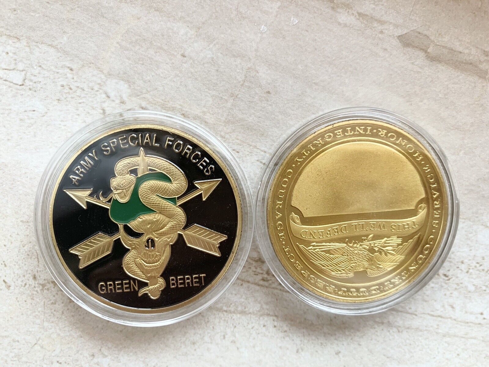 U.S. United States Army Special Forces Green Beret Gold Plated Challenge Coin - £11.89 GBP