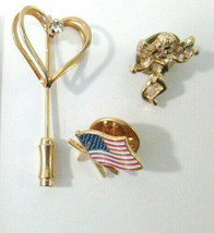 Vintage Lot of Gold Tone Hat Stick Pin and Lapel Pins Heart American Flag Angel - £7.90 GBP