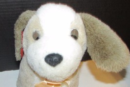 Tb Trading Plush puppy dog tan cream white brown ears peach bow sitting vintage - £7.08 GBP