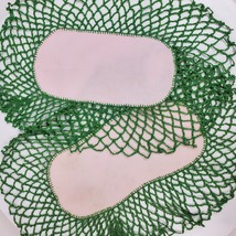 Vintage Green Pink Handmade Crochet Doily Oval 12&quot; SET OF 2 - £8.42 GBP