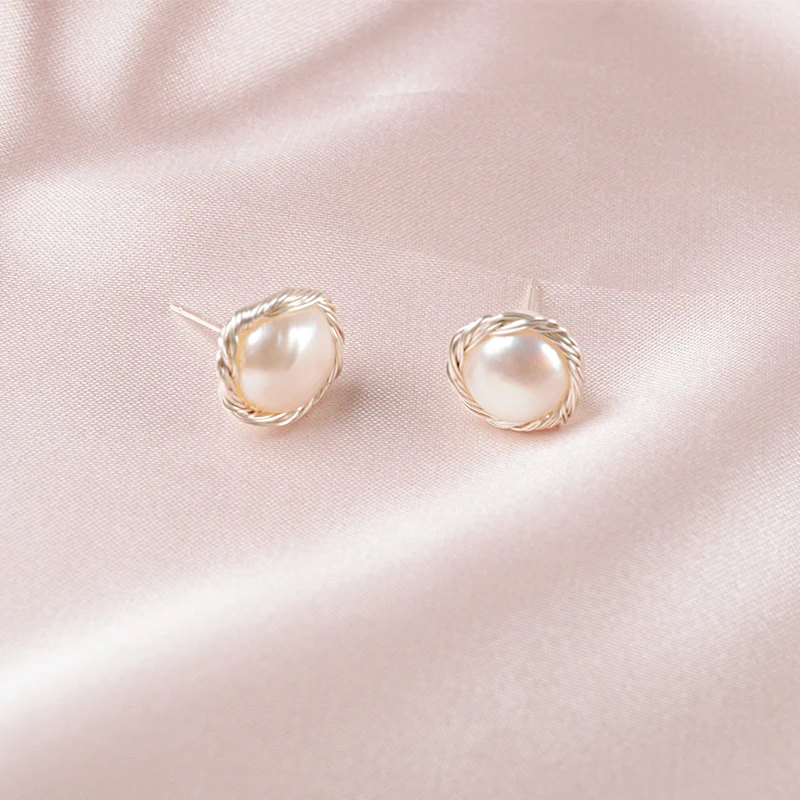 Handmade Real 925 Sterling Silver Stud Earrings for Women Natural Freshwater Pea - £17.83 GBP