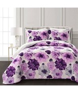 Purple Grey Flowers Lightweight Polyester Microfiber Quilt Set King, Ful... - $205.91+