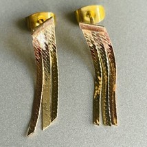 Vintage 14k Gold Tricolor Herringbone Fringe Dangle Earrings - £74.47 GBP