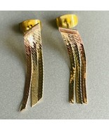 Vintage 14k Gold Tricolor Herringbone Fringe Dangle Earrings - £73.41 GBP