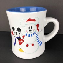 Disney China Mickey Mouse Snowman Ceramic Large Coffee Mug Blue Inside H... - $24.99