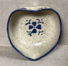 Art Pottery Speckled Heart Shaped Bowl Decorative Beige Blue Rustic Cott... - £7.79 GBP