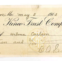 1913 Kineo Trust Company Bank Check E.A. Sampson Dover Maine Signed 4101... - $19.99