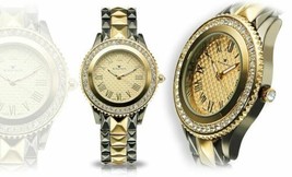 NEW Tavan 9436 Womens Charlotte Crystal Bezel Dark Grey &amp; Yellow Gold Band Watch - £29.13 GBP