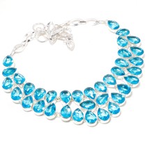 London Blue Topaz Pear Shape Handmade Ethnic Gifted Necklace Jewelry 18" SA 4744 - £20.26 GBP
