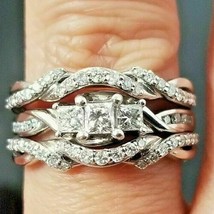 Wedding Ring Set Trio 3Ct Princess Cut Simulated  Diamond Gold Plated 925 Silver - £115.97 GBP