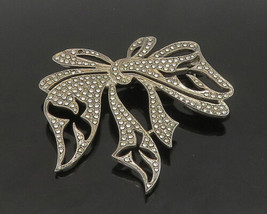 925 Sterling Silver - Vintage Sparkling Bow Tied Ribbon Brooch Pin - BP8296 - £53.10 GBP