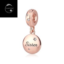 Genuine Sterling Silver 925 Love My Family Sister Dangle Charms Rose Gold Silver - £18.87 GBP