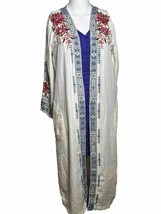 Johnny Was Los Angeles Linen Long Line Embroidered Kimono Wrap Duster Bohemian - £144.08 GBP