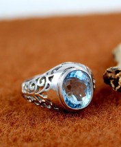 6Ct Good Oval Cut Natural Blue Aquamarine Gemstone 14K White Gold Plated Ring - £179.09 GBP