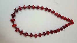 Red Coral Necklace Vintage Glass Beads Round On Wire - £64.33 GBP