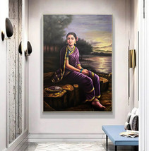 Radha In The Moonlight Women Portrait home decor original oil painting| ... - £235.14 GBP