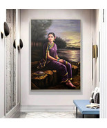 Radha In The Moonlight Women Portrait home decor original oil painting| ... - £166.70 GBP