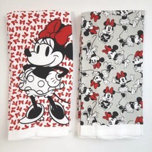 Lot of 4 Disney Minnie Mouse Kitchen Towels White Red Gray 16&quot; x 26&quot; 100% Cotton - £14.86 GBP