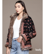 Bohemian Floral Velvet Jacket with Faux Fur Trim Silk Lapel Collar Long ... - $412.00