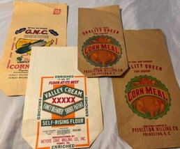 4 Vintage Flour Corn Meal GMC Valley Cream Corn Meal Princeton Mill Sack... - £11.31 GBP