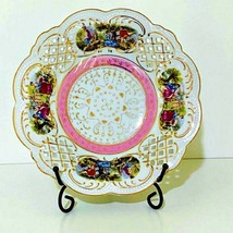 Small Pierced Bowl Trinket Porcelain Courtship Scene Pink Gold Made in J... - $5.84