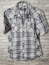 BKE Men Large Plaid Checks Blue Grey Short Sleeve Shirt Button Down L - $18.00