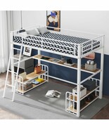 White Twin Metal Loft Bed w/ Desk &amp; Storage - $579.89 CAD
