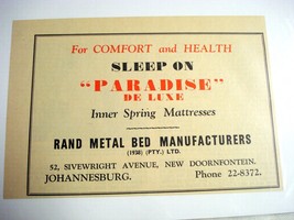 1945 South Africa Ad Rand Metal Bed Manufacturers - $7.99