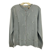 Carolyn Taylor Luxury Women’s Medium Blue Cardigan Sweater Embroidered B... - $546.70 MXN
