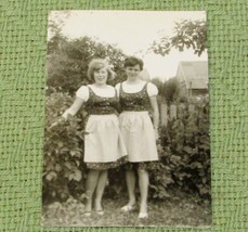 Vintage 19430s German Family Photo B&amp;W Two Young Girls Woment Sisters Apron - £1.41 GBP