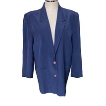 Vintage Jennifer L. Button-Front 100% Silk Blazer Navy Blue Size Medium - $32.48
