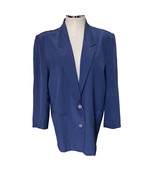 Vintage Jennifer L. Button-Front 100% Silk Blazer Navy Blue Size Medium - £25.86 GBP