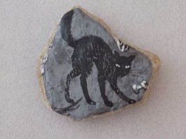 Halloween Black Cat Fabric Print Lacquered Glazed On Rock Stone Decor Ha... - £9.71 GBP