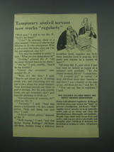 1954 Kellogg's All-Bran Cereal Ad - Temporary uncivil servant now works  - $18.49