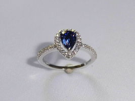 1.7Ct Pear Cut Blue Sapphire &amp; Diamond Exclusive Ring 14k White Gold Finish  - £80.65 GBP