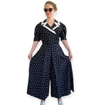 Gaucho Outfit 80s Set S Puff Sleeve Cropped Blouse Skirt like Pants - $49.00