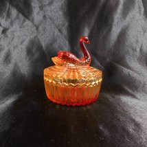 Jeanette Red And Yellow Flash Glass Swan Powder Jar With Lipstick Rest #... - $16.95
