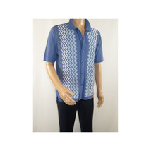 Mens Stacy Adams Italian Style Knit Woven Shirt Short Sleeves 3118 Denim Blue image 5