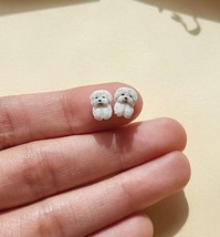 Tiny Maltese Stud Earrings • Maltipoo Dog Earrings • Maltese Mom Gift • Handmade - £14.62 GBP