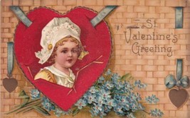 Valentine&#39;s Greeting Dutch Girl Heart 1909 Postcard D33 - £2.35 GBP