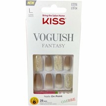NEW Kiss Nails Voguish Fantasy Press Glue Manicure Long Coffin Beige Silver - £12.66 GBP