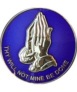 Praying Hands Thy Will Not Mine Be Done Purple Silver Plated Medallion S... - £5.53 GBP