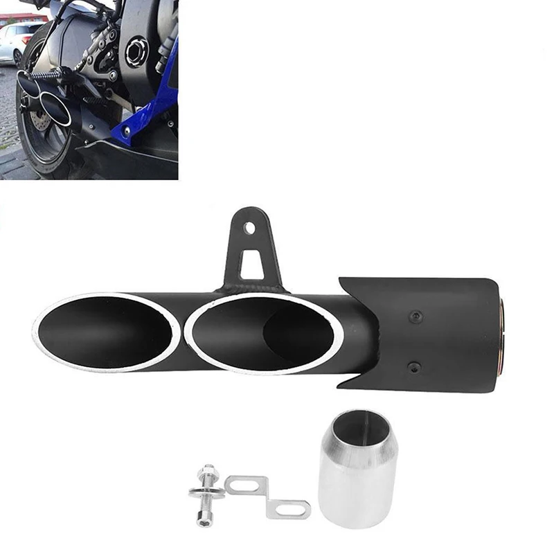 Universal Motorcycle Stainless Steel Dual Outlet Exhaust Muffler Tail Pipe - £45.22 GBP