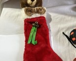 Vtg Christmas Xmas Stocking Teddy Bear in Santa Hat Red White Brown 19&quot; ... - $17.82