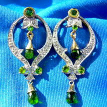 Earth mined Diamond Peridot Deco Earrings Fine Vintage Gatsby Style Dangles Drop - £1,726.51 GBP