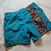 Vintage 1990s Teal Geometric Surf Rags Boys Swimsuit Trunks Size Large 1... - $18.47