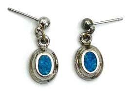 Vtg Mosaic Turquoise Silver Tone Rhodium Plated Small Minimalist Dangle Earrings - £11.07 GBP