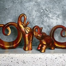 Elephant Sculptures &amp; Hearts Free Standing Statue Gold Glazed Multicolored - £41.75 GBP