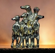 Meerkat Family Brooch Pin Two Tone Silver Gold Metal Unique Figural Animal - $26.06